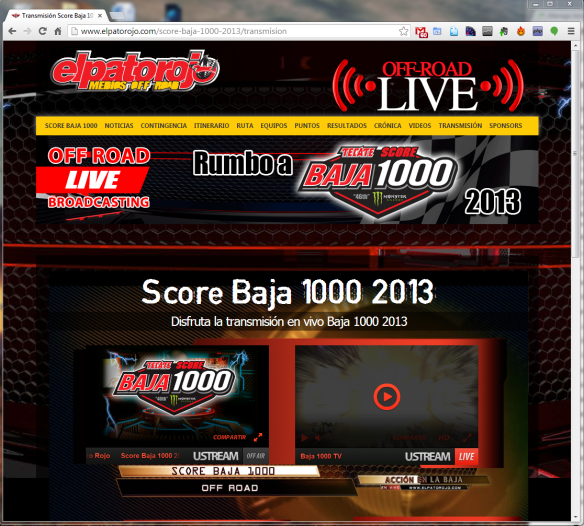 Pagina de transmisión Baja 1000 2013